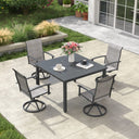 Vicllax 5pcs Outdoor Dining Set,  Square Metal Table and 4 Textilene Swivel  Chairs