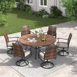 Vicllax 7 PCS Patio Dining Table Set, 53" Round Metal Table and Sienna Swivel Chairs