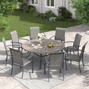 Vicllax 9 PCS Patio Dining Table Set, 53" Round Metal Table with Shelf and Skyline Stackable Chair