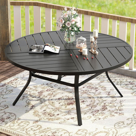 Vicllax Mesa redonda para patio de 42" con estante de almacenamiento y orificio para sombrilla ajustable 