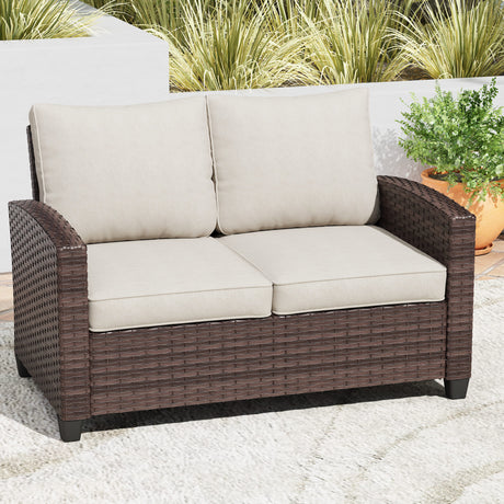 Vicllax Versatile Wicker Patio Sofa, Love Seat Glider, Chairs and Ottomans
