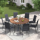 Vicllax 9 PCS Patio Dining Table Set, 53" Round Metal Table with Shelf and Skyline Stackable Chair
