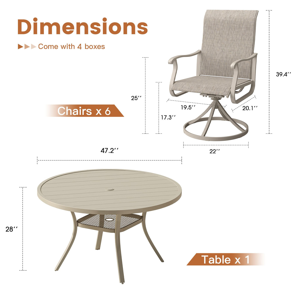 Vicllax 7 pcs Outdoor Dining Set, Metal Round Dining Table and Premium Swivel Chairs