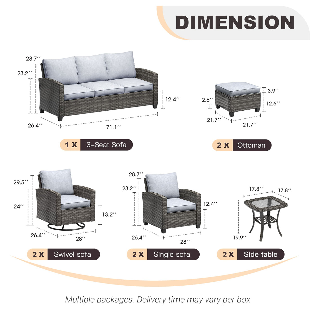 Vicllax Garden Conversation Set with Cushioned Sofa Chairs, Ottomans and Coffee Table