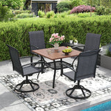 Vicllax 5 Pcs Outdoor Dining Set, Square Metal Table with Storage Shelf and 4 Swivel Chairs
