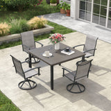 Vicllax 5pcs Outdoor Dining Set,  Square Metal Table and 4 Textilene Swivel  Chairs