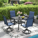 Vicllax 5 Pcs Outdoor Dining Set, Square Metal Table with Storage Shelf and 4 Swivel Chairs