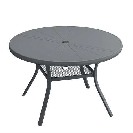 Vicllax Outdoor Round Dining Table, Patio Aluminum Tabletop with Storage Shelf