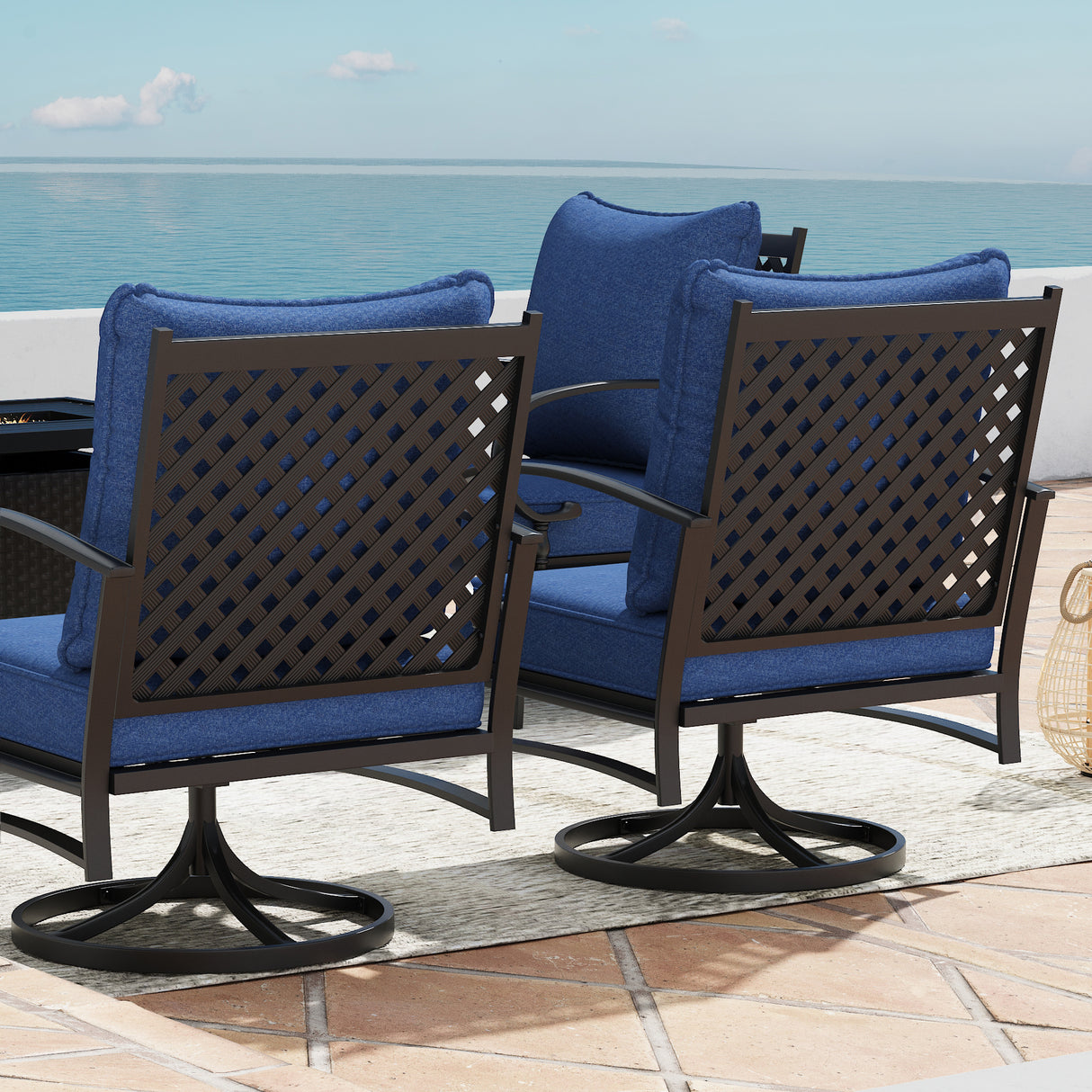 Vicllax 4-Piece Outdoor Patio Conversation Sofa Set, With Metal Rectangular Fire Pit Table (Blue)