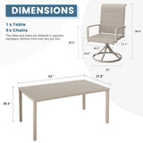 Vicllax 7 Pieces Outdoor Dining Set with Rectangular Dining Table and Padded Swivel Chairs