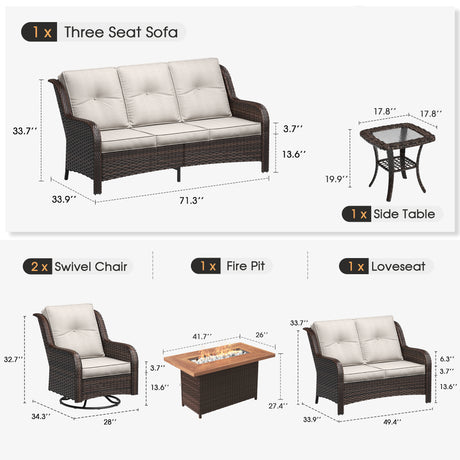 Vicllax Patio Wicker Oasis Lounge Set, 5 Seater with Fire table & Loveseat