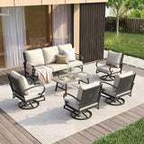 Vicllax Outdoor Patio Conversation Set with Cushioned Sofa Chairs, Ottomans and Coffee Table