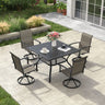 Vicllax 5 Pcs Outdoor Dining Set, Square Metal Table with Storage Shelf and 4 Swivel Chairs