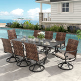 Vicllax Patio 9 Pieces Outdoor Dining Set for 8, 70.9" Rectangular Metal Dining Table and Sierra Swivel Chair
