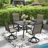 Vicllax 5 Pcs Outdoor Dining Set, Square Metal Table with Storage Shelf and 4 Swivel Chairs