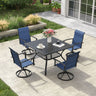 Vicllax 5 Pcs Outdoor Dining Set, Square Metal Table with Storage Shelf and 4 Swivel Chairs