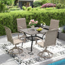 Vicllax 5 Pcs Outdoor Dining Set, Square Metal Table with Storage Shelf and 4 Swivel Chairs