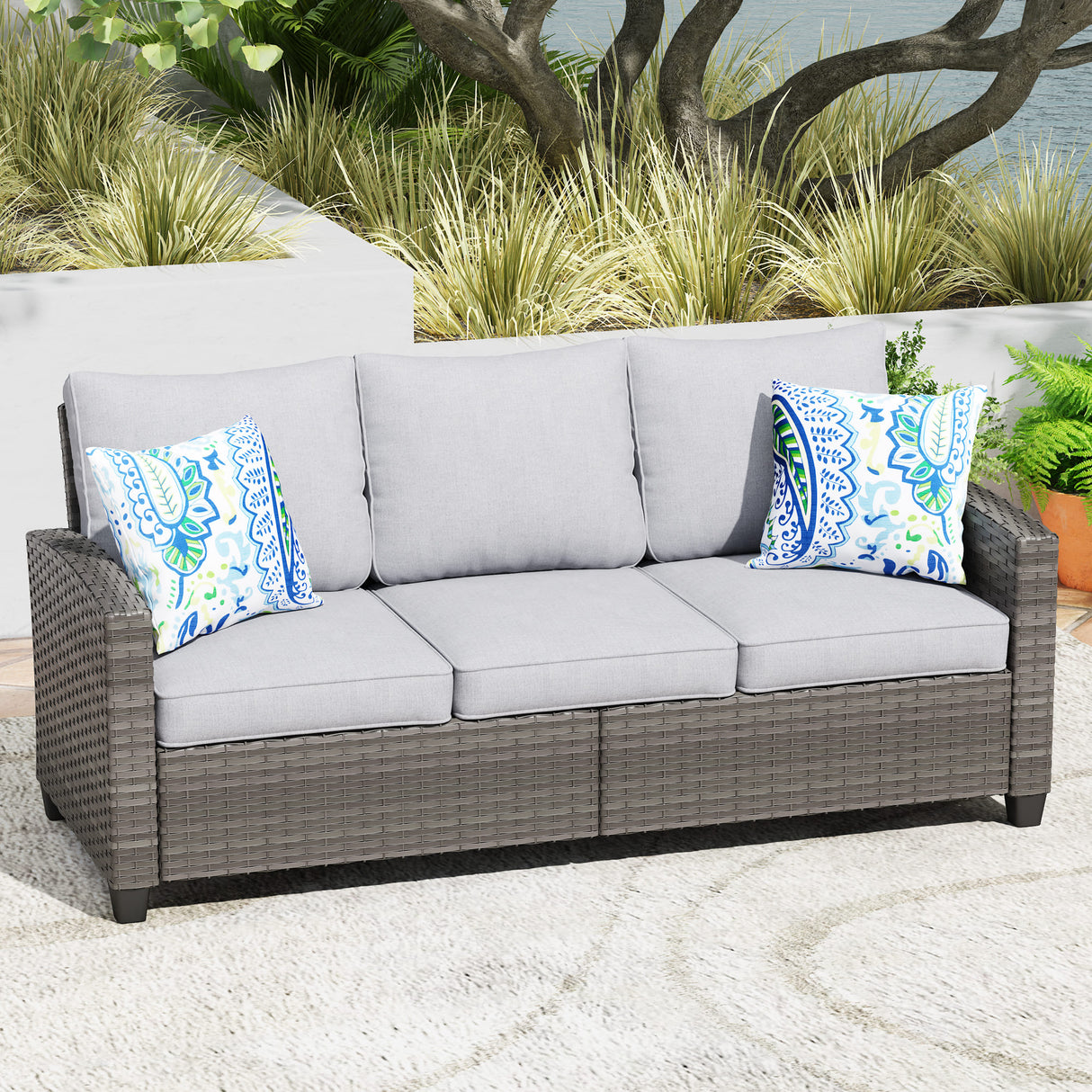 Vicllax Versatile Wicker Patio Sofa, Love Seat Glider, Chairs and Ottomans