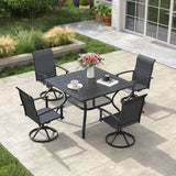 Vicllax 5 Pcs Outdoor Dining Set, Square Metal Table with Storage Shelf and 4 Swivel Chairs