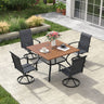 Vicllax 5 Pcs Outdoor Dining Set, Square Metal Table with Storage Shelf and 4 Swivel Chairs