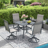 Vicllax 5 Pcs Outdoor Dining Set, Square Metal Table with Storage Shelf and 4 Swivel Chairs
