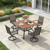Vicllax 5 Pcs Outdoor Dining Set, Square Metal Table with Storage Shelf and 4 Swivel Chairs