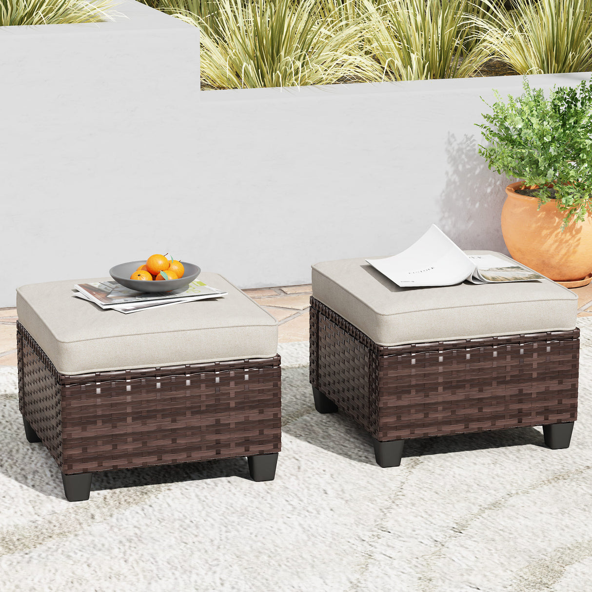 Vicllax Versatile Wicker Patio Sofa, Love Seat Glider, Chairs and Ottomans