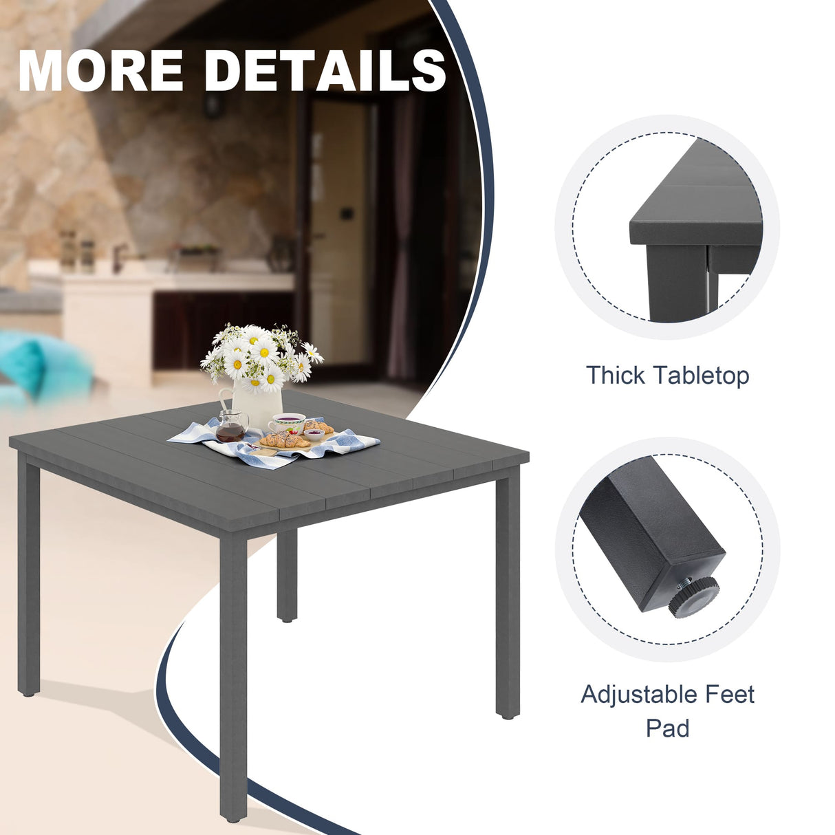 Vicllax Patio Dining Table for 4/6, Metal Dining Table with Umbrella Hole