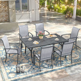 Vicllax 7 Pieces Outdoor Dining Set, Metal 63" Rectangular Table and Skyline Stackable Chair
