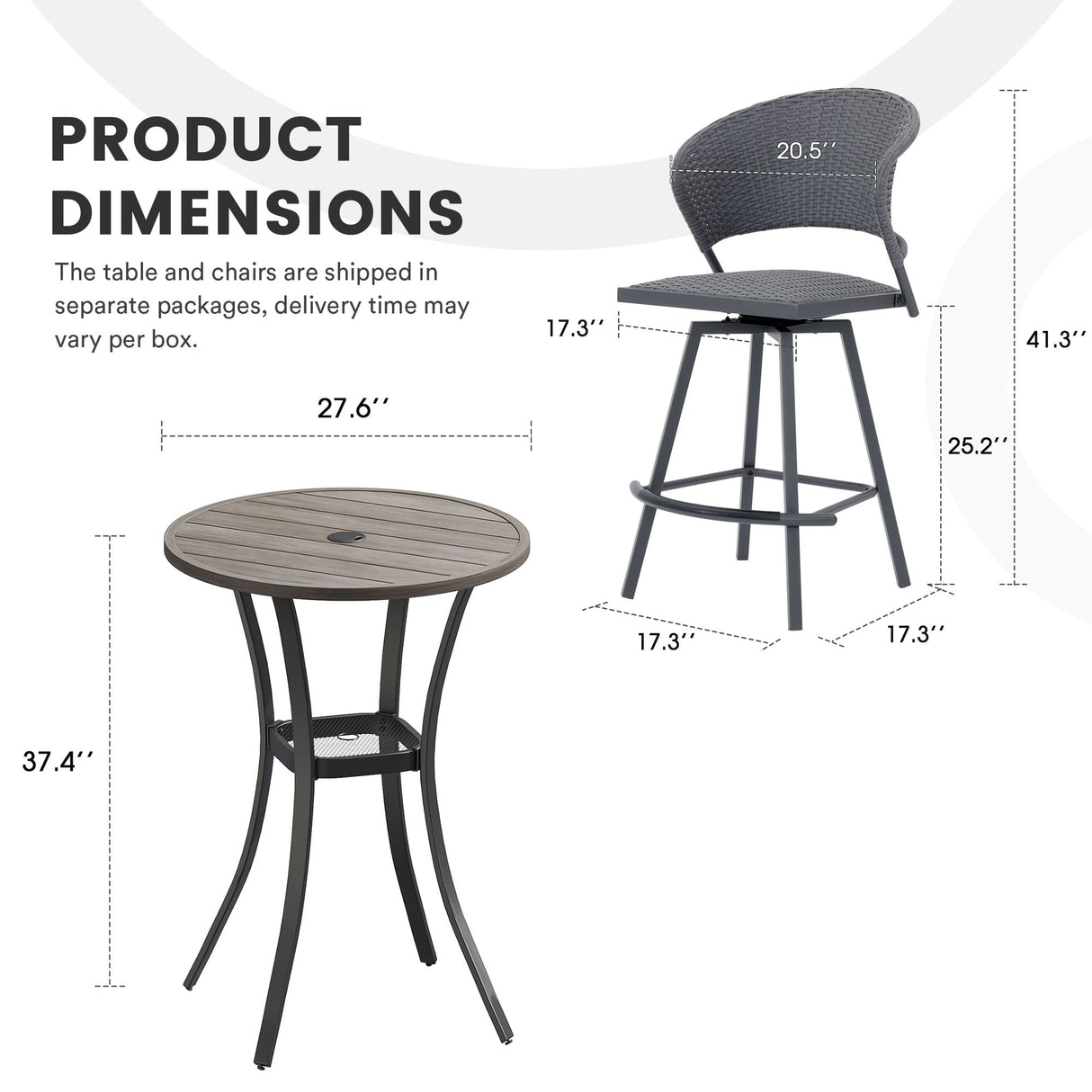 Vicllax 3/5 PCS Outdoor Swivel Bar Set, Patio Wicker Bar Chairs and Round Bar Table