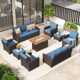 Vicllax Patio Sofa Set, Wicker Outdoor Conversation Set with Cushioned Sofa Chairs with Wicker Fire Pit
