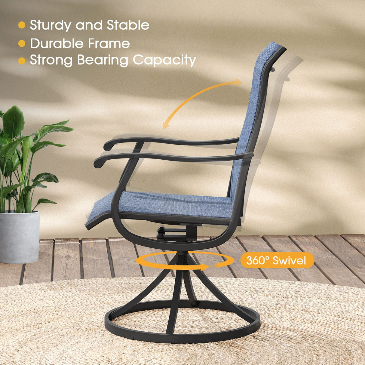 Vicllax 3-Piece Patio Bistro Set, Outdoor Swivel Chairs and 27.6" Small Metal Table With Storage Rack