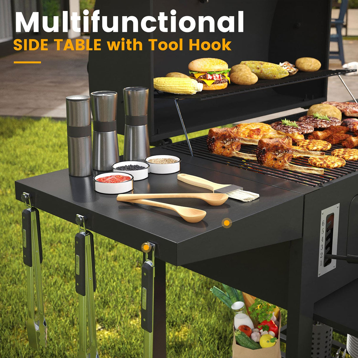 Vicllax Large Charcoal BBQ Grill with Side Tables Barbecue Smoker