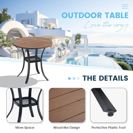 Vicllax Mesa auxiliar redonda de metal para exterior con estante de almacenamiento