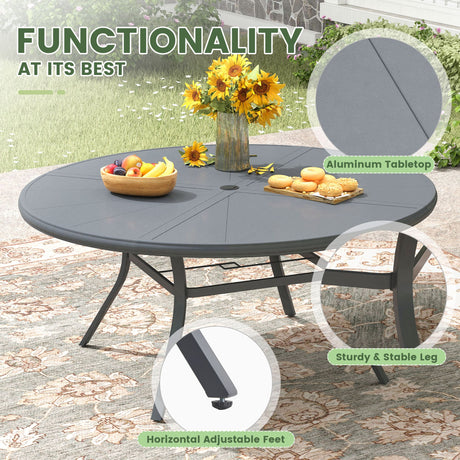 Vicllax Outdoor Round Dining Table, Patio Aluminum Tabletop with Storage Shelf