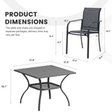 Vicllax 5 Pieces Outdoor Dining Set, 37.8" Square Metal Table and Stackable Sling Chairs