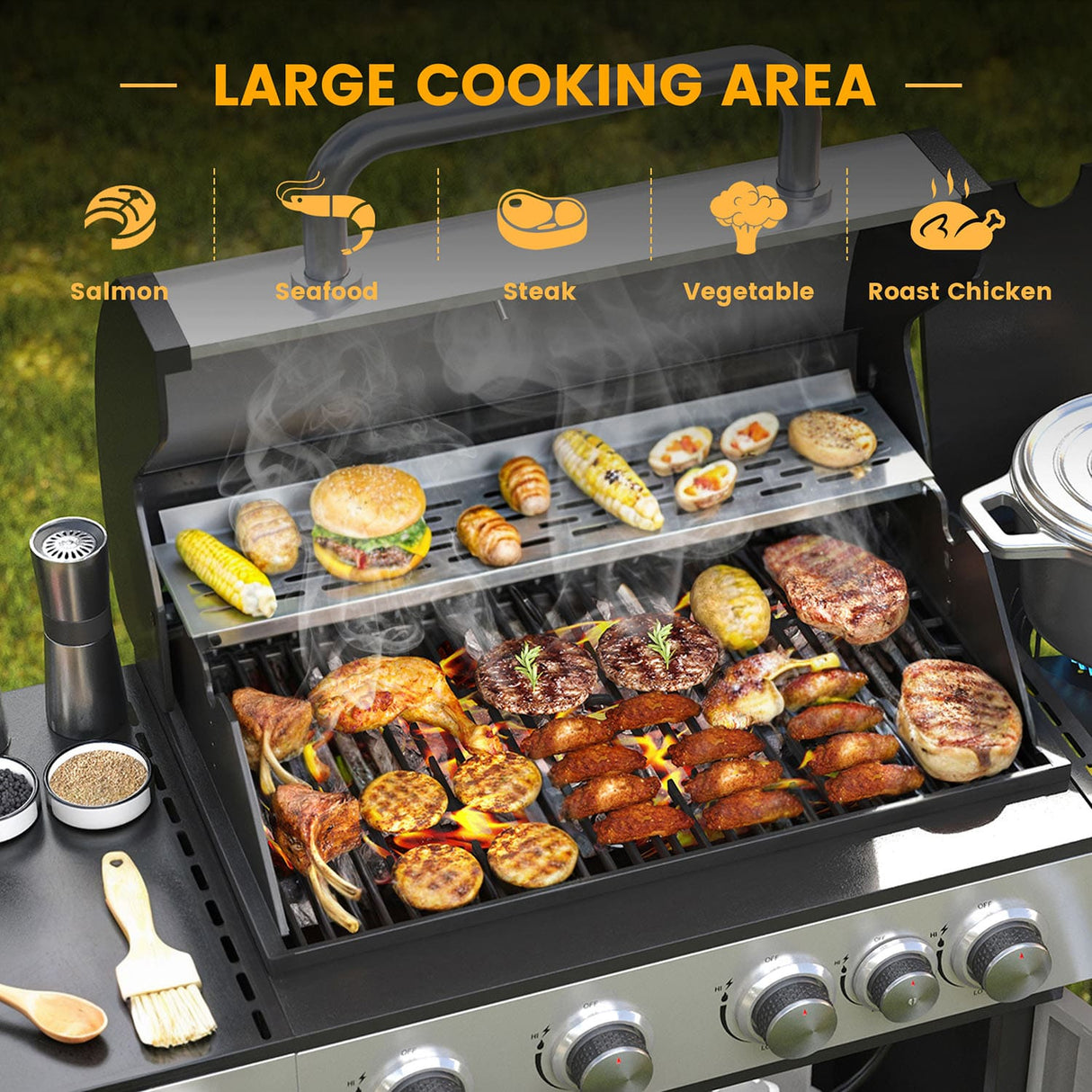 Vicllax BBQ Propane Gas Grill, Freestanding Grill Cart with Wheels