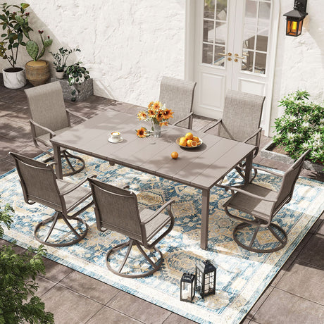 Vicllax 7 Pieces Outdoor Dining Set with Rectangular Dining Table and Swivel Chairs