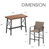 Vicllax Bar Table Set for 2, 3 Pcs Wooden-Like Table and Stools with Backrest and armrests, for Nook Balcony