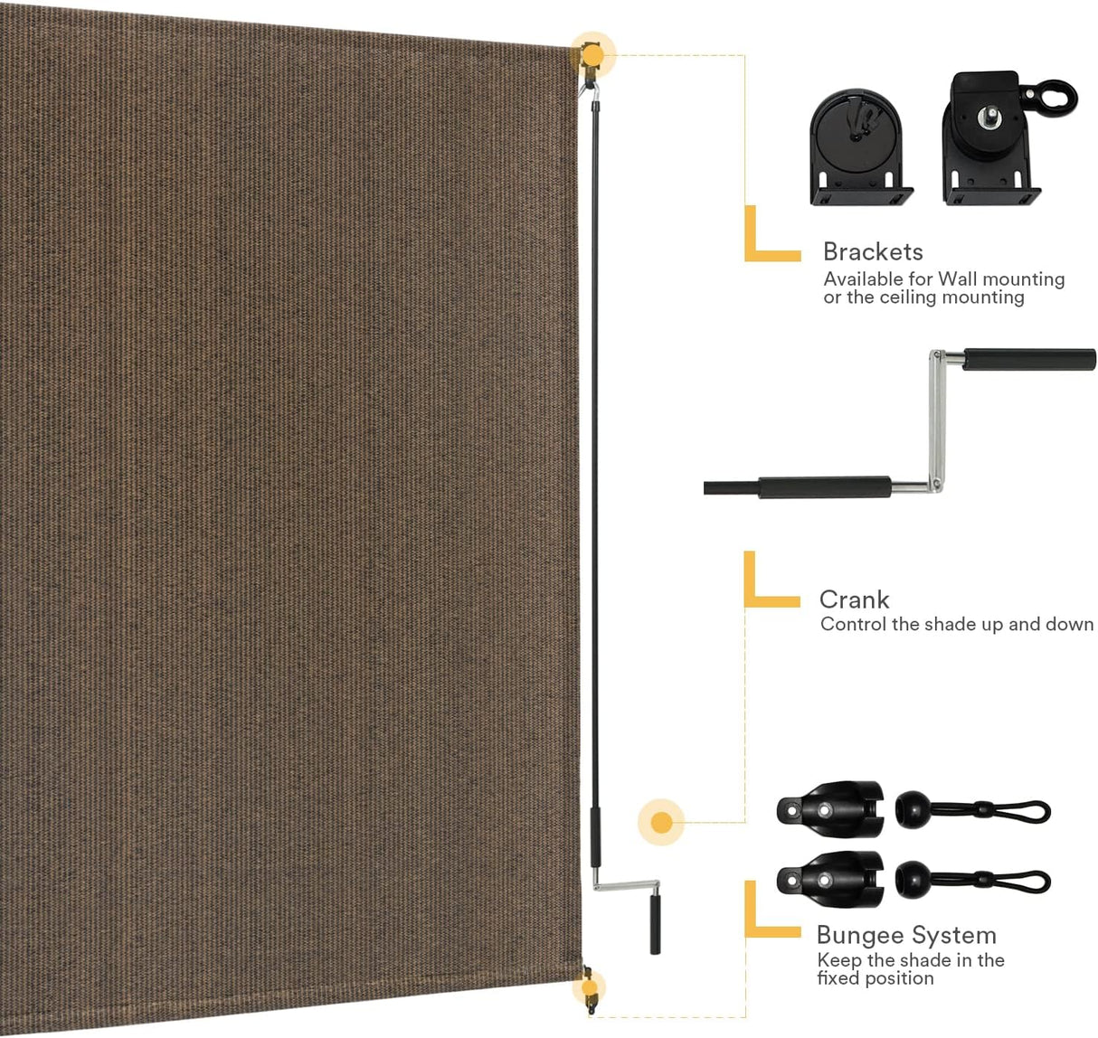 Vicllax Outdoor Cordless Sun Blocking Roller Shade, Patio Crank Roll Up Sun Shade