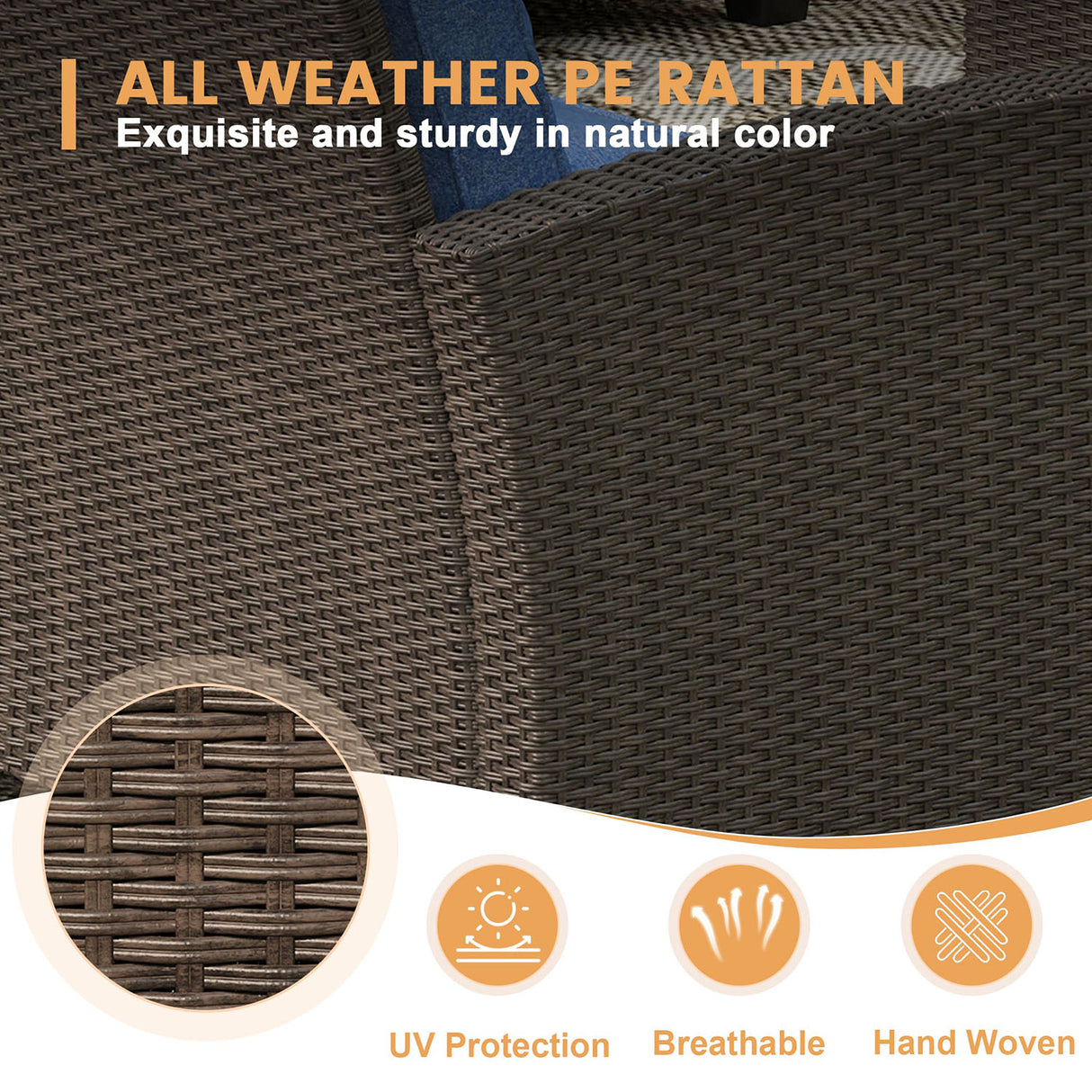 Vicllax Patio Sofa Set, Wicker Outdoor Conversation Set with Cushioned Sofa Chairs with Wicker Fire Pit, Stable Chair