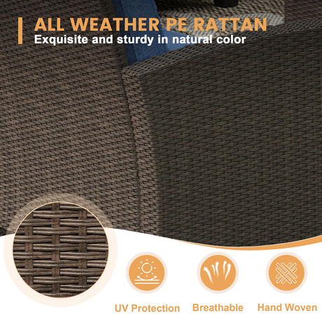 Vicllax Patio Sofa Set, Wicker Outdoor Conversation Set with Cushioned Sofa Chairs with Wicker Fire Pit, Stable Chair