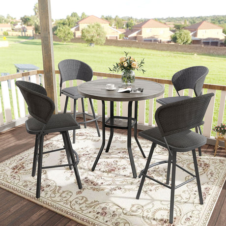 Vicllax 3/5 PCS Outdoor Swivel Bar Set, Patio Wicker Bar Chairs and Round Bar Table