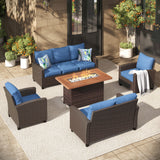 Vicllax Outdoor 5-Piece Wicker Sofa Set with Wicker Fire Table