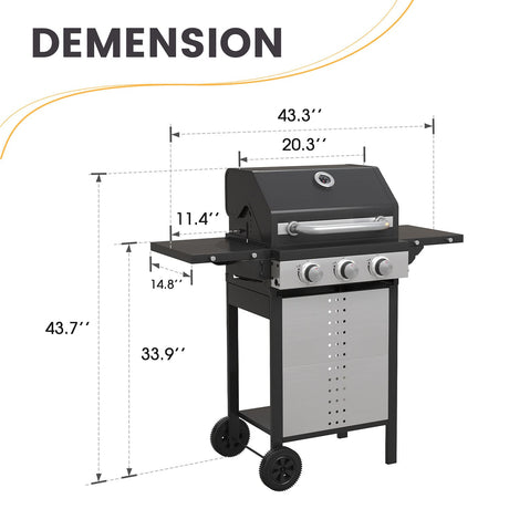 Vicllax BBQ Propane Gas Grill, Freestanding Grill Cart with Wheels