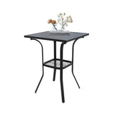 Vicllax Mesa de bar para exteriores con orificio para sombrilla, mesa cuadrada de altura con barra de metal para patio 