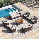 Vicllax Patio Wicker Oasis Lounge Set, 9 Seater with Fire table