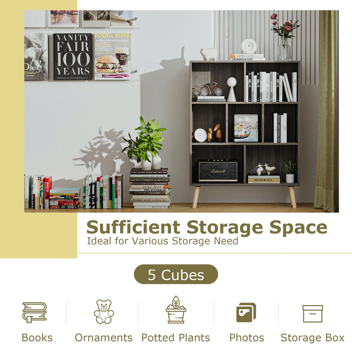 Vicllax Open Bookshelf with Legs, Storage Cube Floor Standing Display Shelf