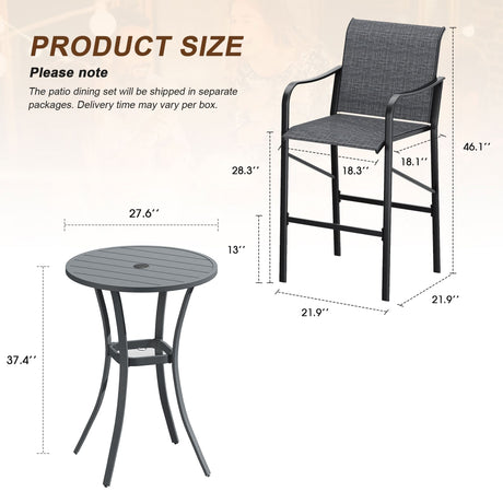 Vicllax 3/5 PCS Outdoor Bar Set, Patio High Bar Chairs and Round Bar Table