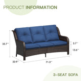 Vicllax Patio Wicker Oasis Lounge Sofa, 3-Seater Sofa